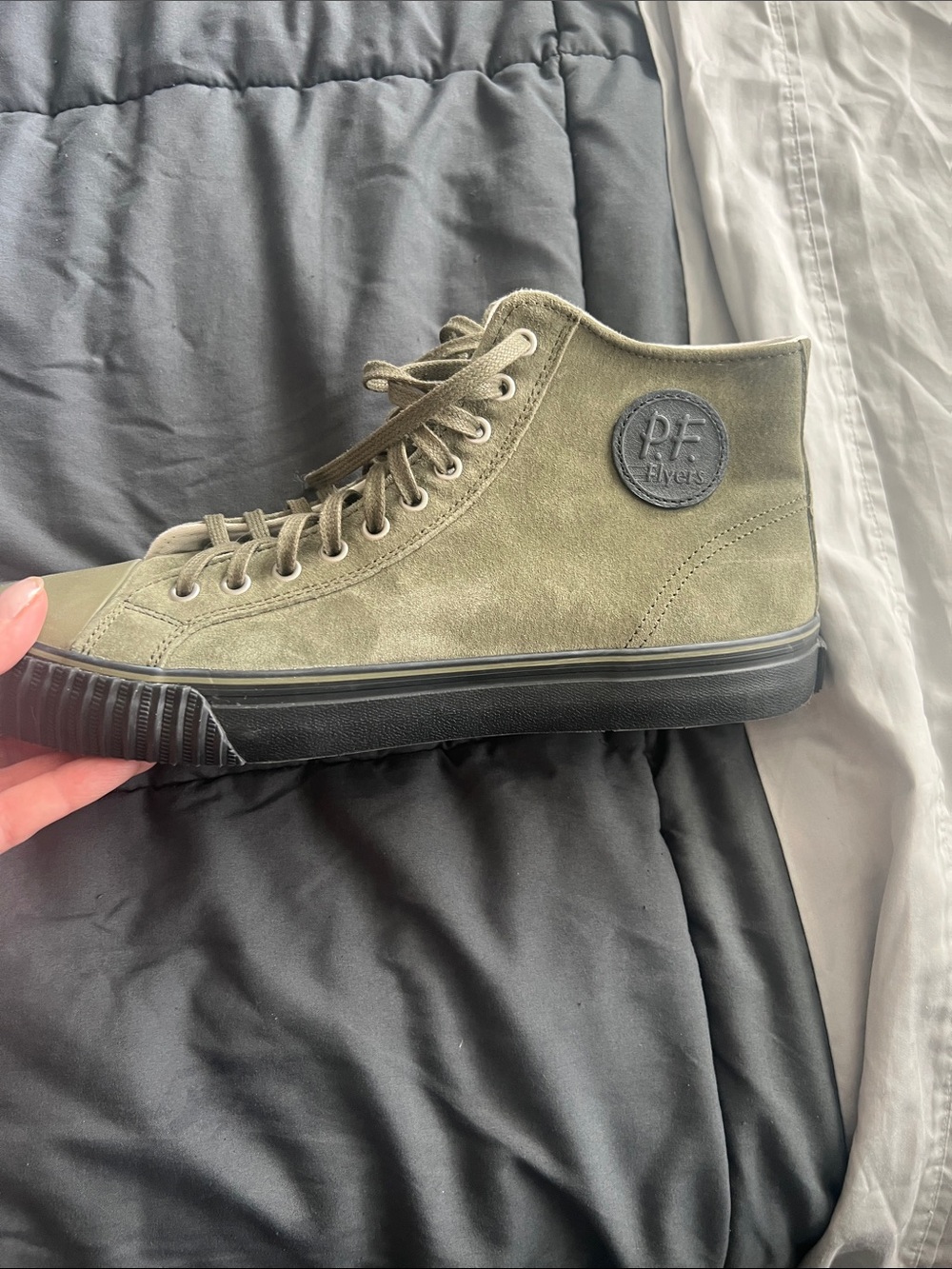 P.F. Flyers Men's Olive Suede High-Top Sneakers with Black Sole